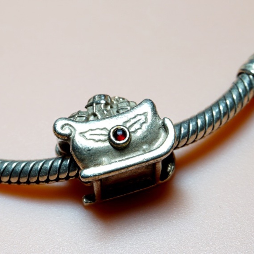 Auth Pandora Silver Santa Sleigh Charm